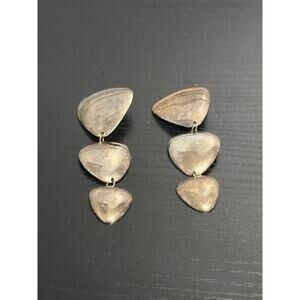 Vintage 80s Triple Drop Geometric Triangle Dangle Retro Clip-On Earrings